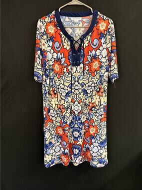 Liz Claiborne Women's Floral Sheath Dress Size XL Short Sleeve V Neck Stretch